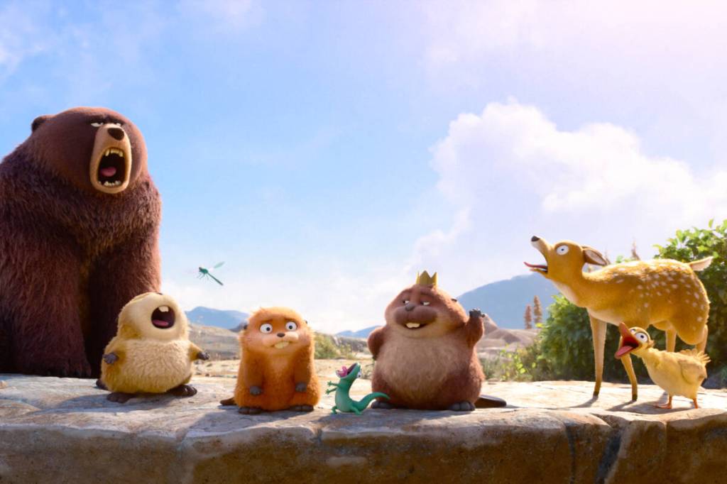 (L-R): Ellen Bear (voice of Melissa Villaseñor), Dragonfly, Loaf (voice of Eduardo Franco), Mabel Beaver (voice of Piper Curda), Tom Lizard (voice of Tom Law), King George (voice of Bobby Moynihan), Lucy Deer, and Barbara Duck in Disney and Pixar&rsquo;s &ldquo;Hoppers,&rdquo; releasing in theatres March 6. (Pixar/Special to Langley Advance Times)